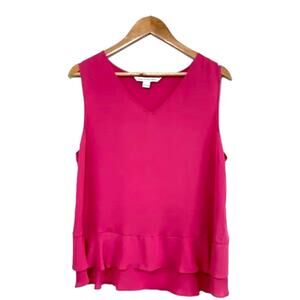 Diane Von Furstenburg DVF Jacqui Ruffle Hem Silk Sleeveless Blouse in Pink Large